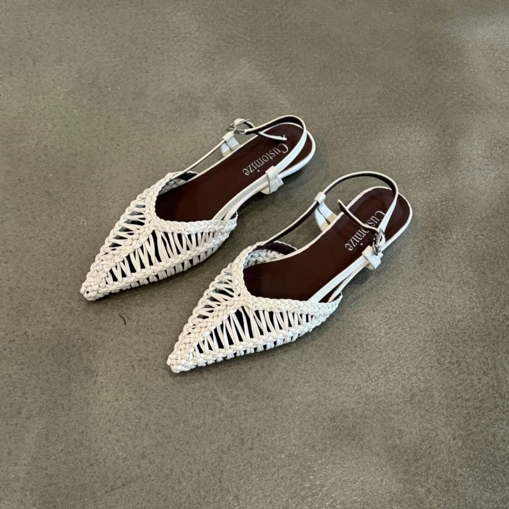 Slip On Mule Flat - Pointed Woven Roman Style Sandals for