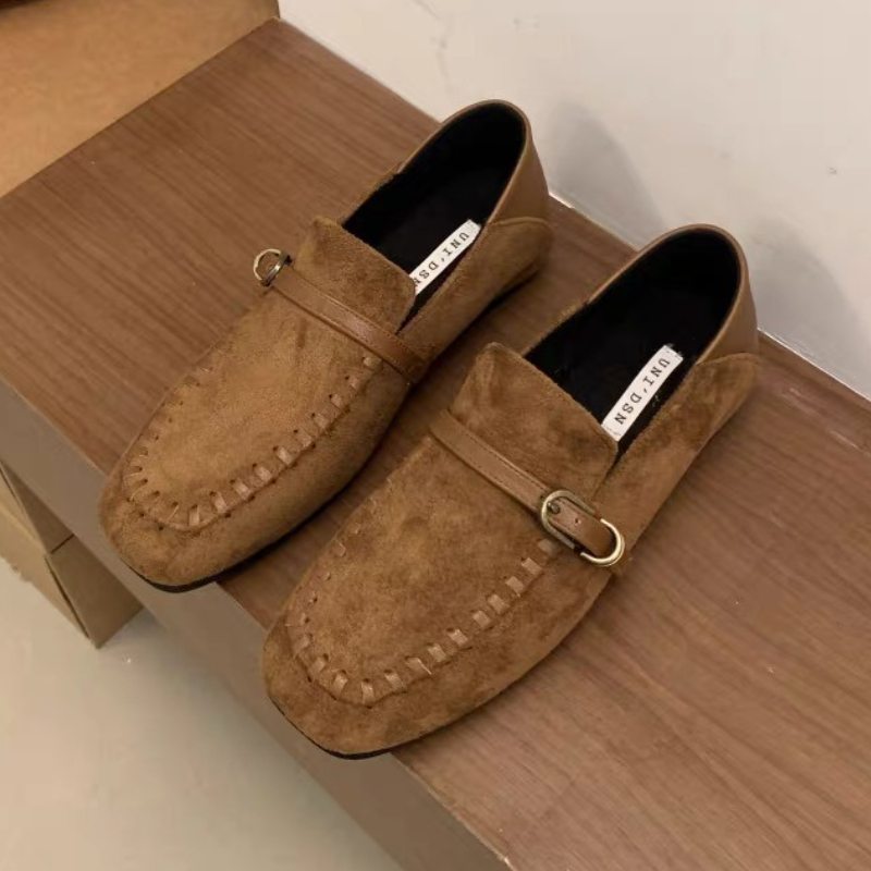 Women Shoes Brand - Elegant Suede Square Toe Flat Shoes