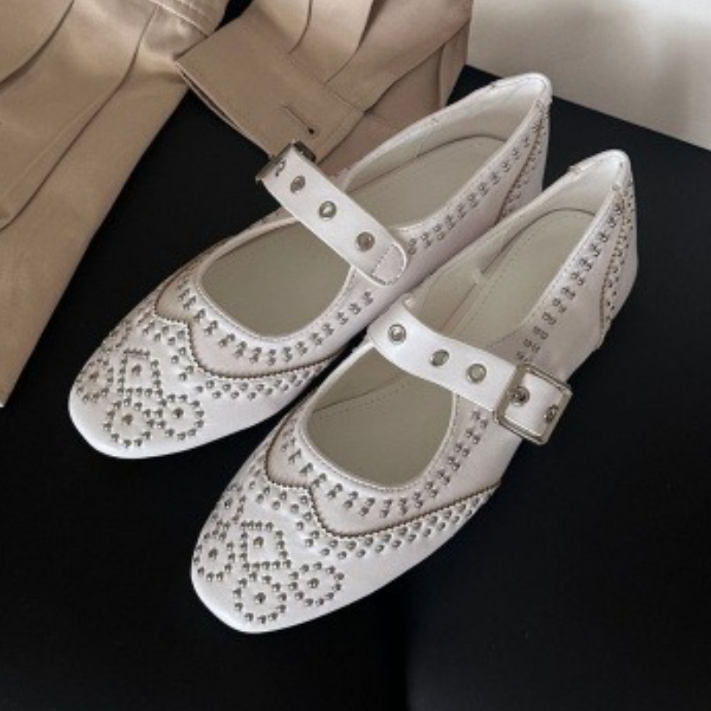 Retro Rivet Buckle Design Flat - đánh giá và giá Shoes For Women Flats