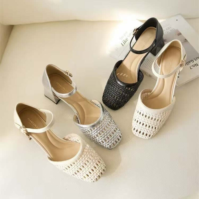 Fashion Woven Hollow Chunky Ro - đánh giá và giá Women Shoes Brand